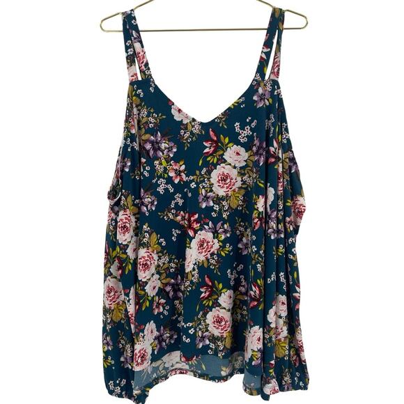 Torrid Floral Cold Shoulder Blouse - Blue and White plus size 4 - Picture 6 of 8